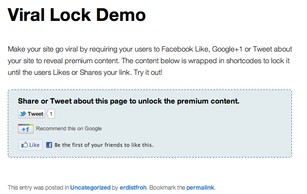 Viral Lock - Like, Google+1 or Tweet to Unlock