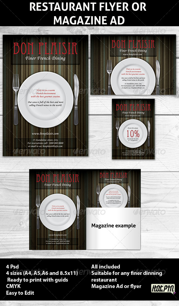Restaurant Magazine Ads or Flyer Template GraphicRiver Item for Sale