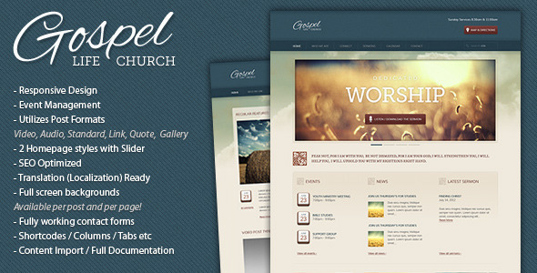 Gospel - Premium Responsive WordPress Theme - Churches Nonprofit