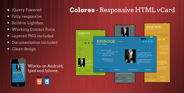 Colores - Responsive HTML5 vCard - Virtual Business Card Personal