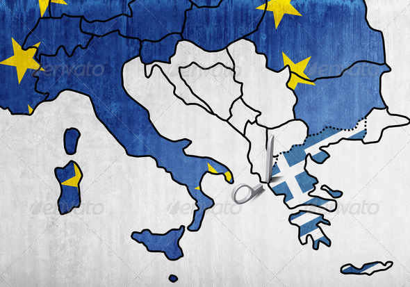 The European map with the scissors that cut Greece