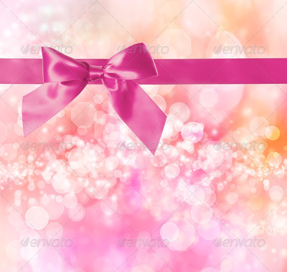 Pink Bow and Ribbon with Pink Bokeh Lights