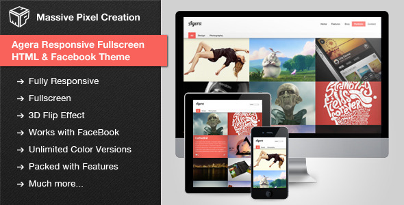 Agera Responsive Fullscreen HTML / Facebook Theme - Creative Site Templates