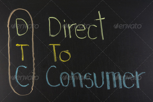 DTC acronym Direct to Consumer ,color chalk handwriting on blackboard