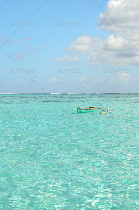 Outrigger canoe in the lagoon of Bora Bora