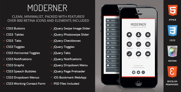 Moderner Mobile Retina | HTML5 & CSS3 And iWebApp - Mobile Site Templates