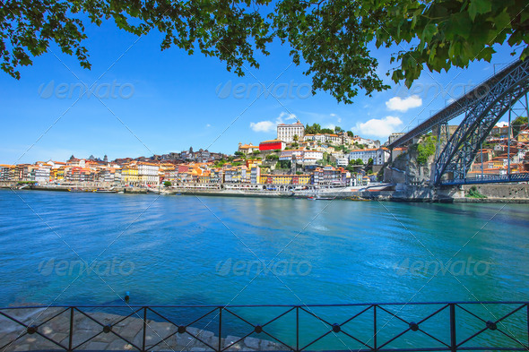 Oporto or Porto skyline, Douro river and iron bridge. Portugal, Europe.