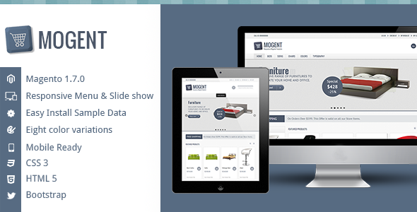 Mogent: Mobile ready Magento template  Mogent is responsive Magento template packaged with quick starter sample data and responsive theme. 