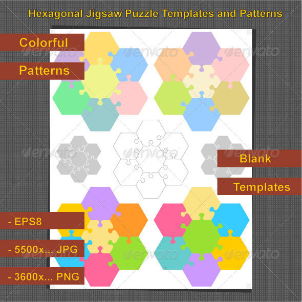 Hexagonal Jigsaw Puzzles GraphicRiver Item for Sale