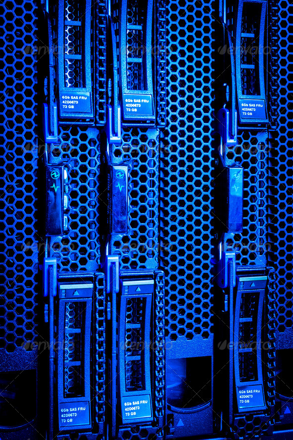 Detail of hard drive cluster in data center