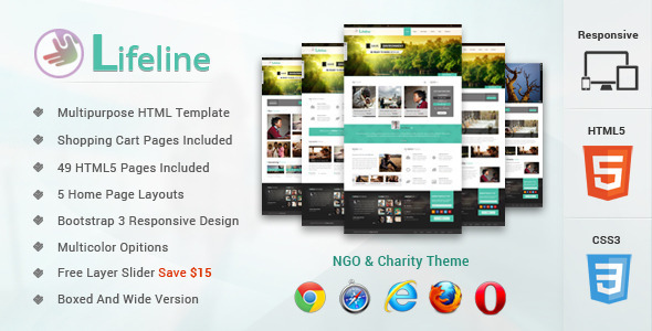 Lifeline NGO and Charity Responsive HTML Template - Nonprofit Site Templates