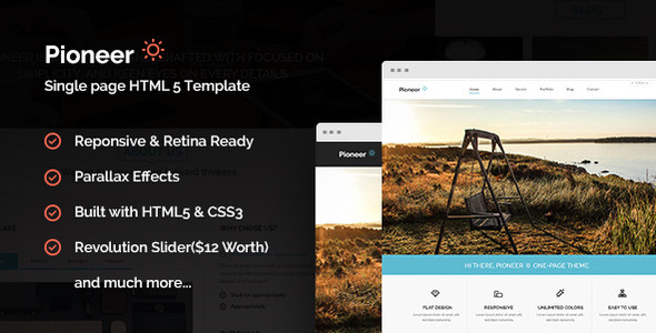Pioneer - One Page Parallax Html Template - Corporate Site Templates