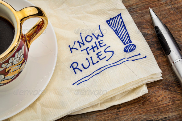 know the rules reminder – a napkin doodle with a cup of espresso coffee
