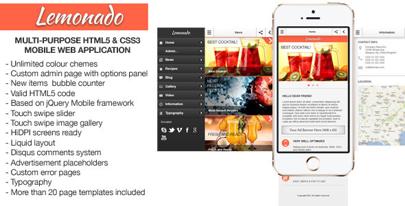 Lemonado - Multi-purpose Mobile Web Application - Mobile Site Templates