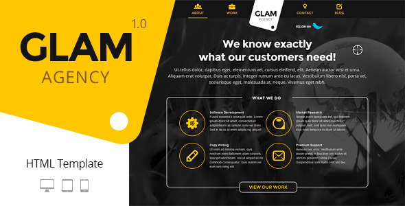Glam Agency - One Page Responsive HTML5 Template - Creative Site Templates