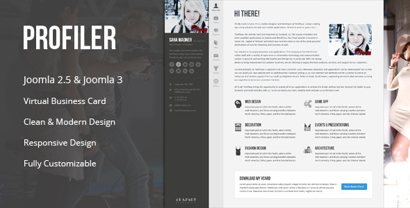 Profiler - vCard Resume Joomla Template - Personal Blog / Magazine