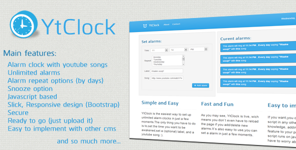 YtClock - Javascript Alarm Clock w/ Youtube songs - CodeCanyon Item for Sale