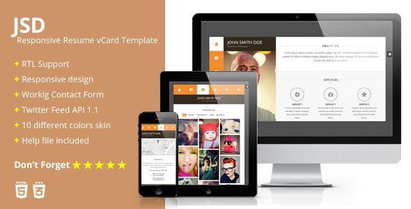 JSD - Responsive Resume vCard HTML Template - Virtual Business Card Personal
