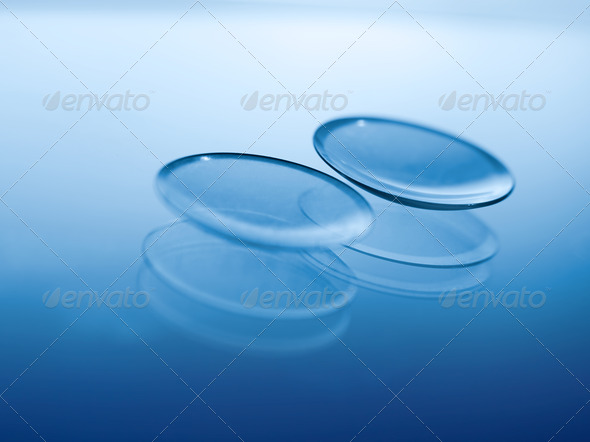Contact lenses , selective focus and blue toned, for eyesight themes