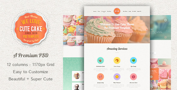Cute Cake - One Page PSD Template - Food Retail
