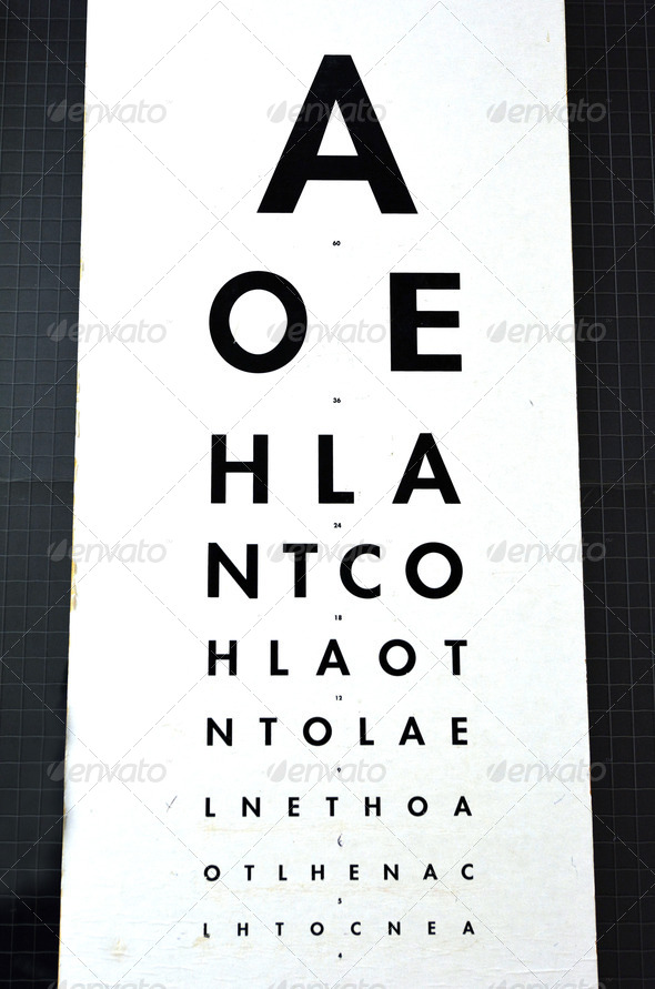 Eye examination – Traditional Snellen chart used for visual acuity testing. concept photo of health and medical care.