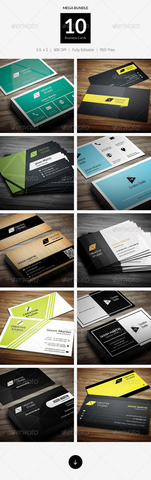 Bundle - 10 Corporate Creative Flat Business Cards - Creative Business Cards
