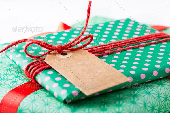Wrapped gifts with tag