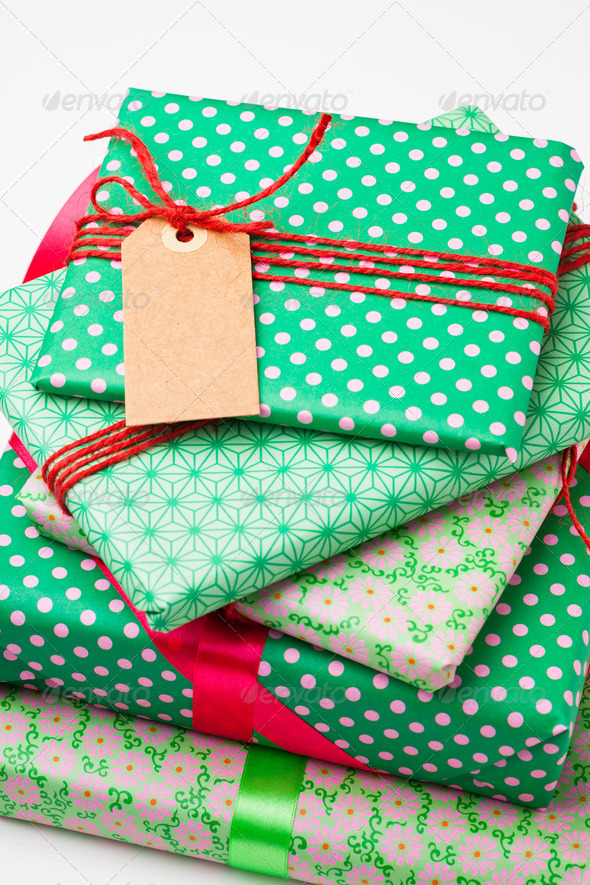 Wrapped gifts with tag