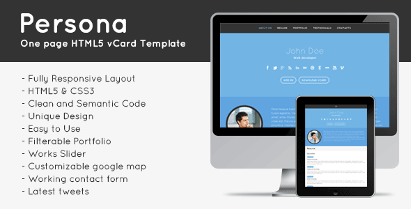 Persona Responsive HTML5 Vcard Template - Virtual Business Card Personal