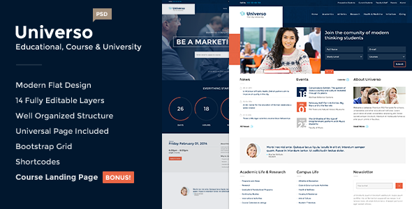 Universo - Educational, Course and University PSD - Corporate PSD Templates