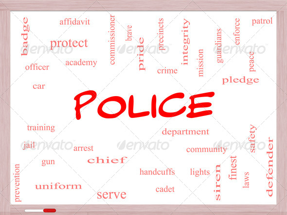 Police Word Cloud Concept on a Whiteboard